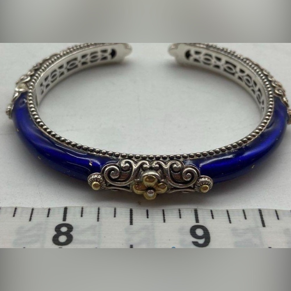 Barbara Bixby 925 Sterling Silver & 18K Blue Enamel Cuff Bracelet 6” Lot#798 - Picture 8 of 10